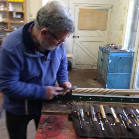 Alan carving one of the new pillars