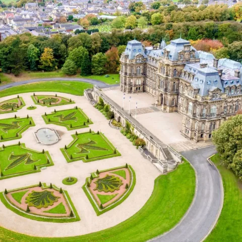 Aerial image of The Bowes Museum and gardens