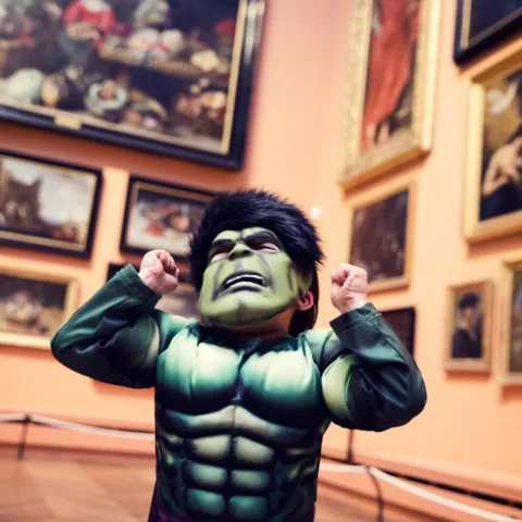 Image of a child in a Hulk Halloween costume