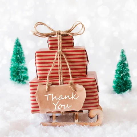 Image of Christmas decorations with a thank you note
