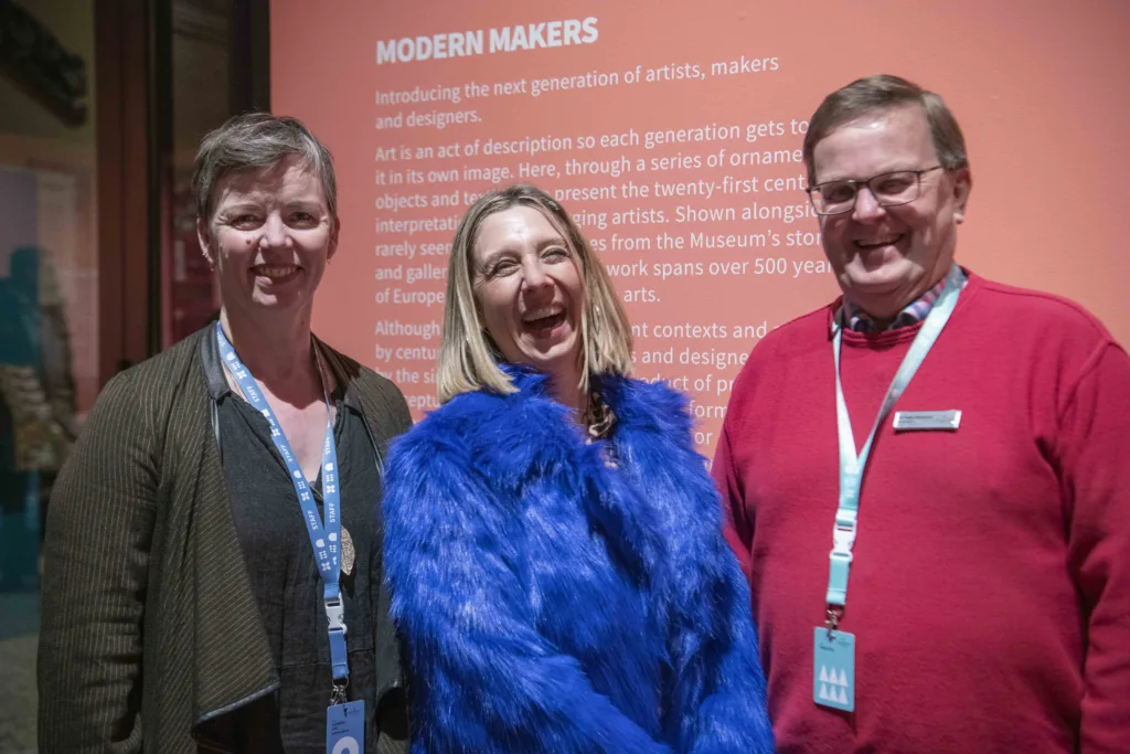 From left to right: Hannah Fox, Director of The Bowes Museum, Jayne Hemmins, Lecturer at The Northern School of Art and Peter Mothersill, Chair of Trustees at The Bowes Museum