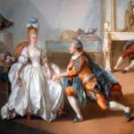 18th century painting of a gentleman proposing to a young lady