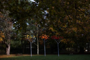Kinetic Arboretum in its new home in the Wildflower Meadow