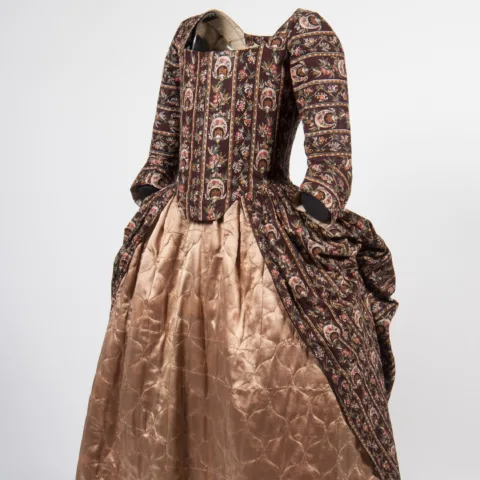 Photograph of an 18th century English open gown and petticoat