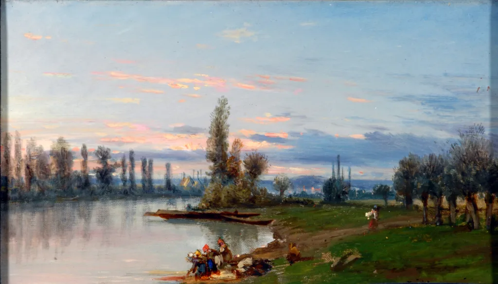 Digital image of painting titled The Bank of the Seine near Roch-Guyon by Frederic Legrip