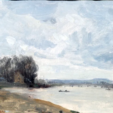 Digital image of painting titled The Seine at Saint-Ouen, France, 1851 by Adolphe Félix Cals