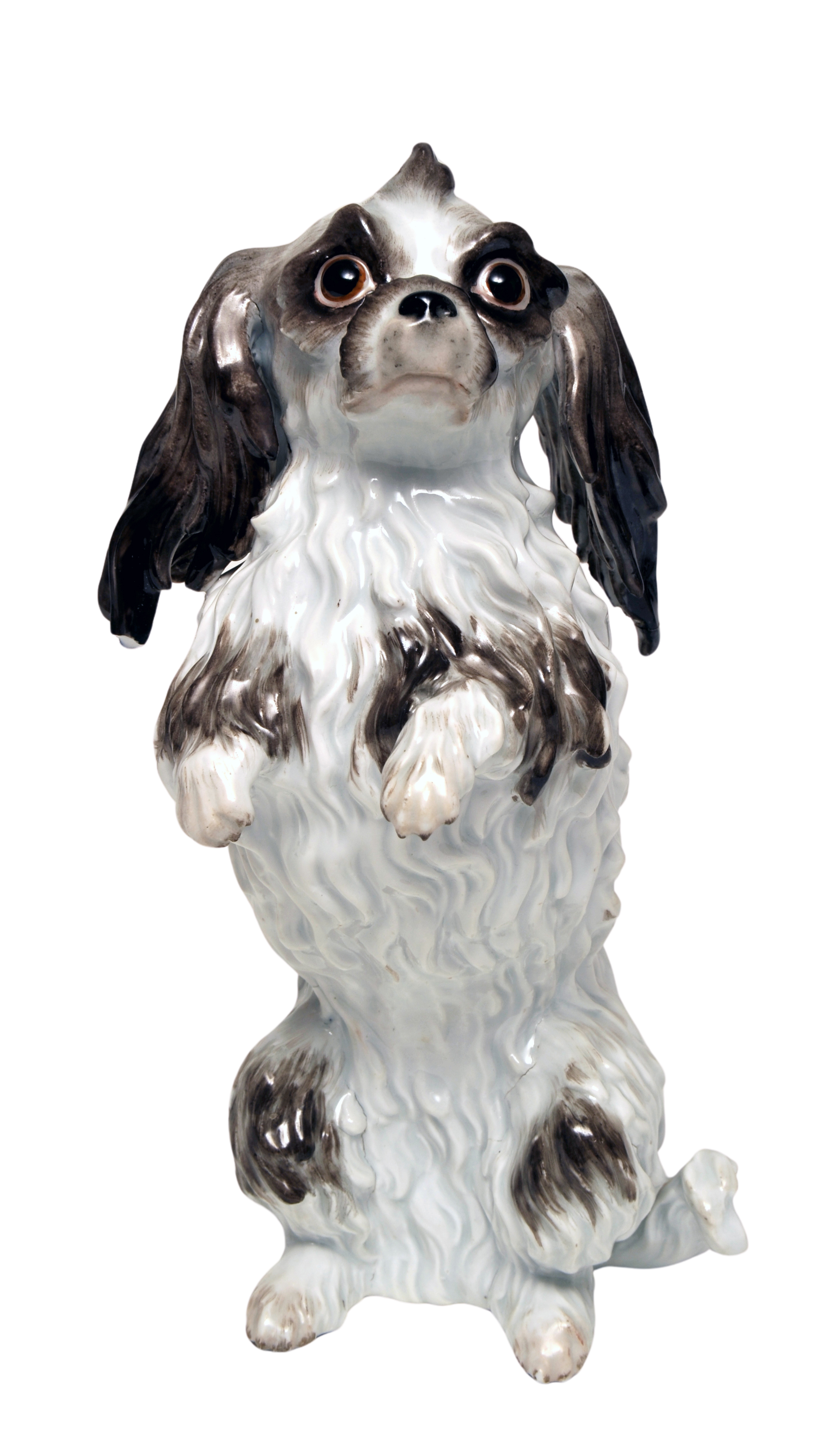 A small ceramic black and white pekinese dog 