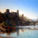 A painting of Barnard Castle and the River Tees at Sunrise