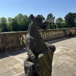 A statue outside the The Bowes Museum on the terrace