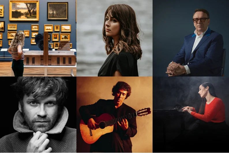 6 images in a collage of headshots of music performers 